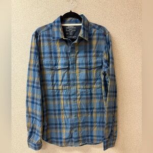 REI‎ Co-Op Flannel Shirt Men's Medium Blue Plaid Flap Pockets Outdoors Cabincorp